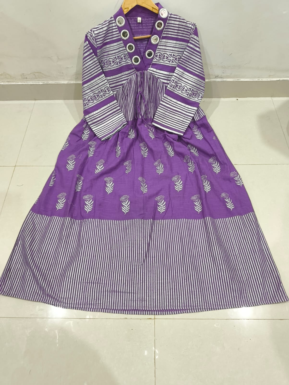 RHS0020 Purple Anarkali crafted from pure cotton fabric with Jaipuri hand block prints