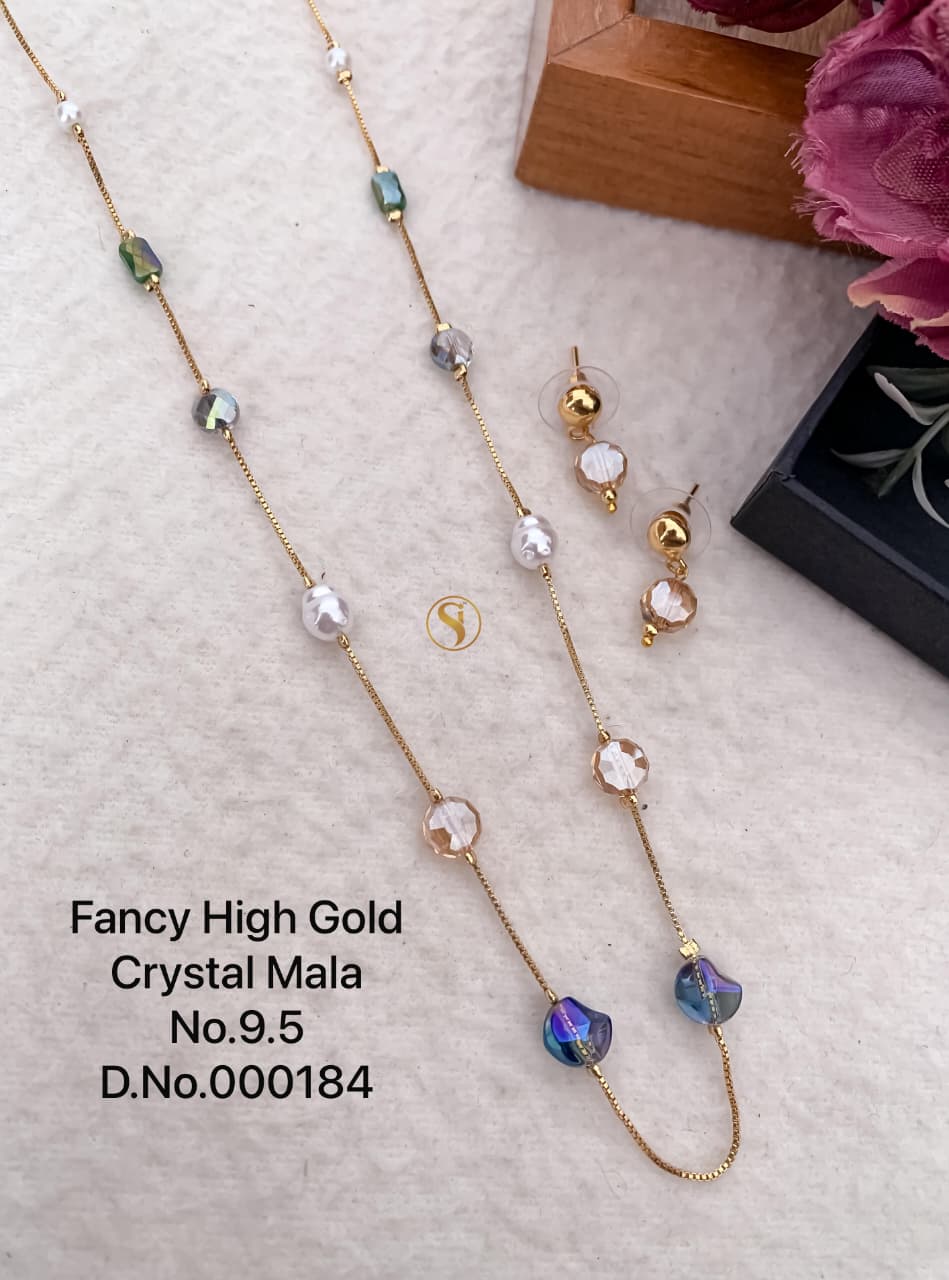 SI0029 Fancy High Gold Crystal Chain with Earrings