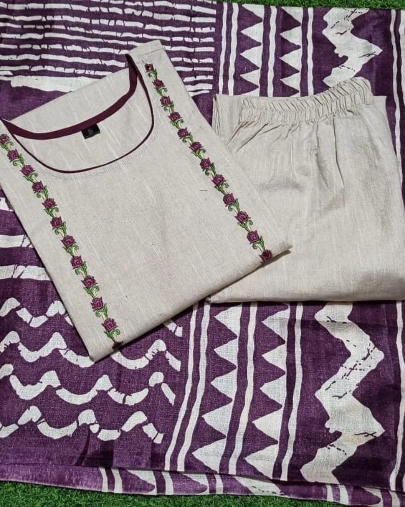 RHS0025 handloom cotton straight-cut kurta set