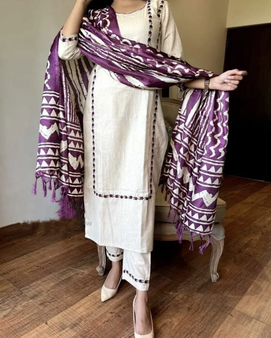 RHS0025 handloom cotton straight-cut kurta set