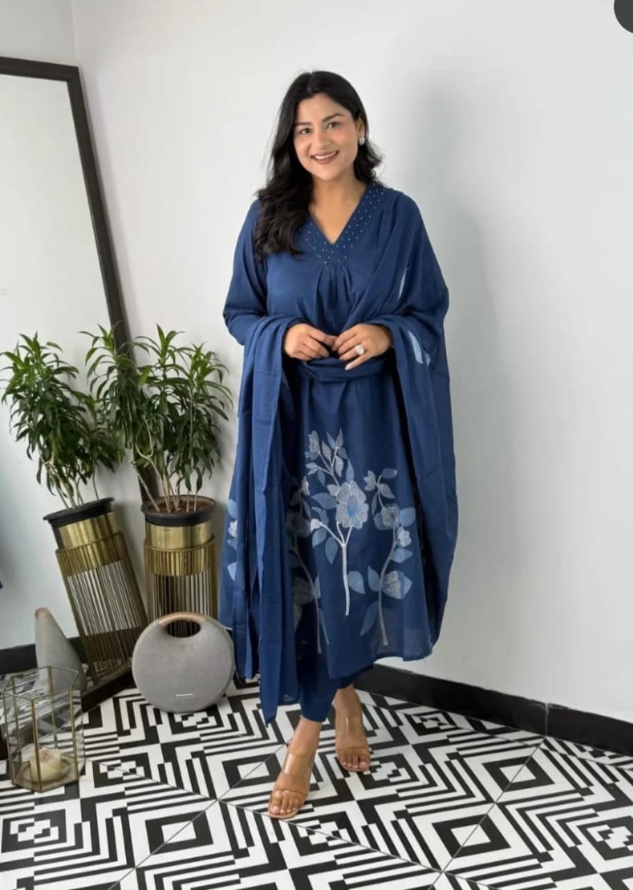 RHS0028 New elegant cotton kurti pant dupatta set