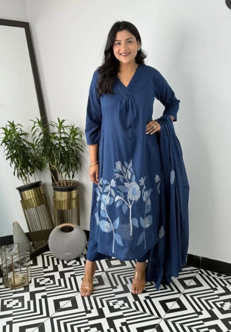 RHS0028 New elegant cotton kurti pant dupatta set