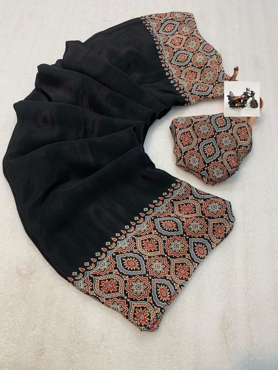 PRD00128 New Ajrakh saree crafted from premium satin silk