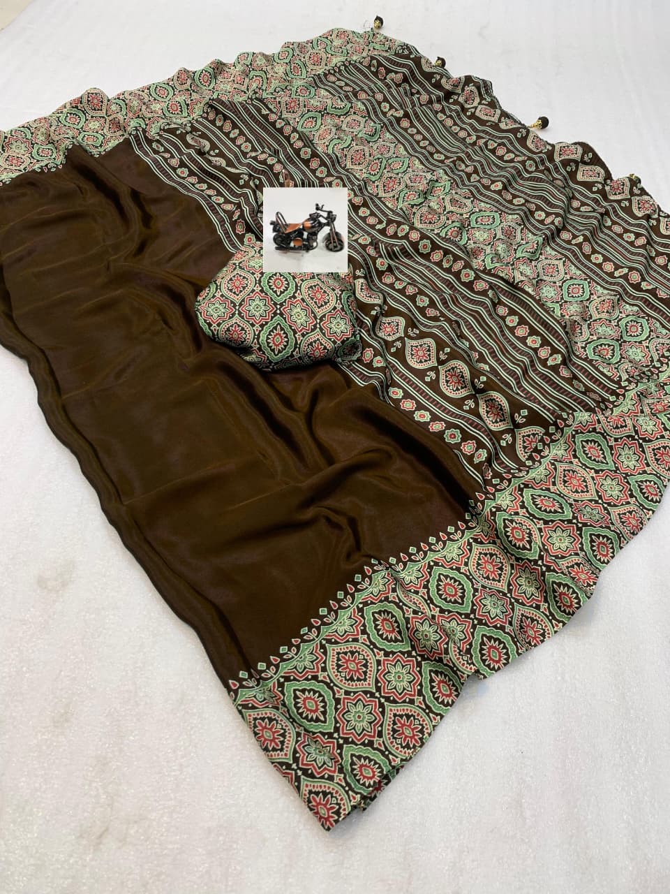 PRD00128 New Ajrakh saree crafted from premium satin silk