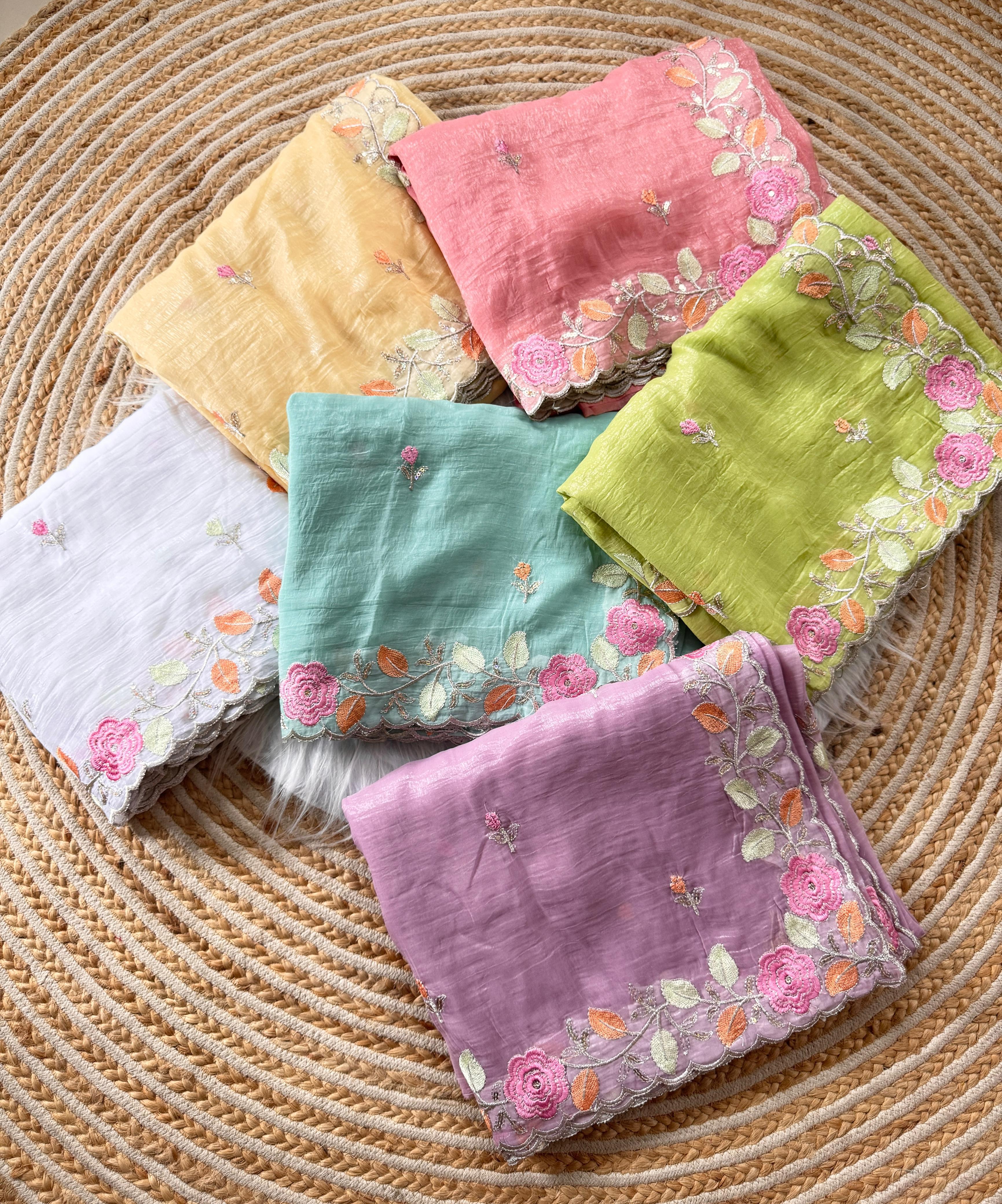 PRD00131 Experience elegance with our pastel floral embroidered Crunchy chiffon sarees