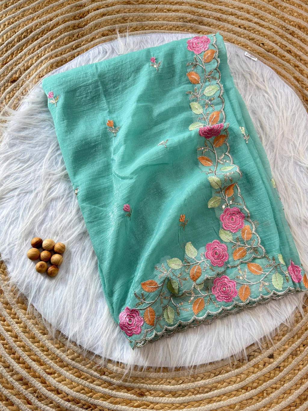 PRD00131 Experience elegance with our pastel floral embroidered Crunchy chiffon sarees