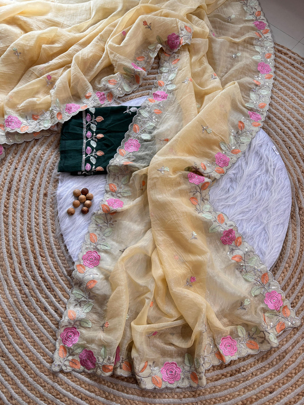 PRD00131 Experience elegance with our pastel floral embroidered Crunchy chiffon sarees