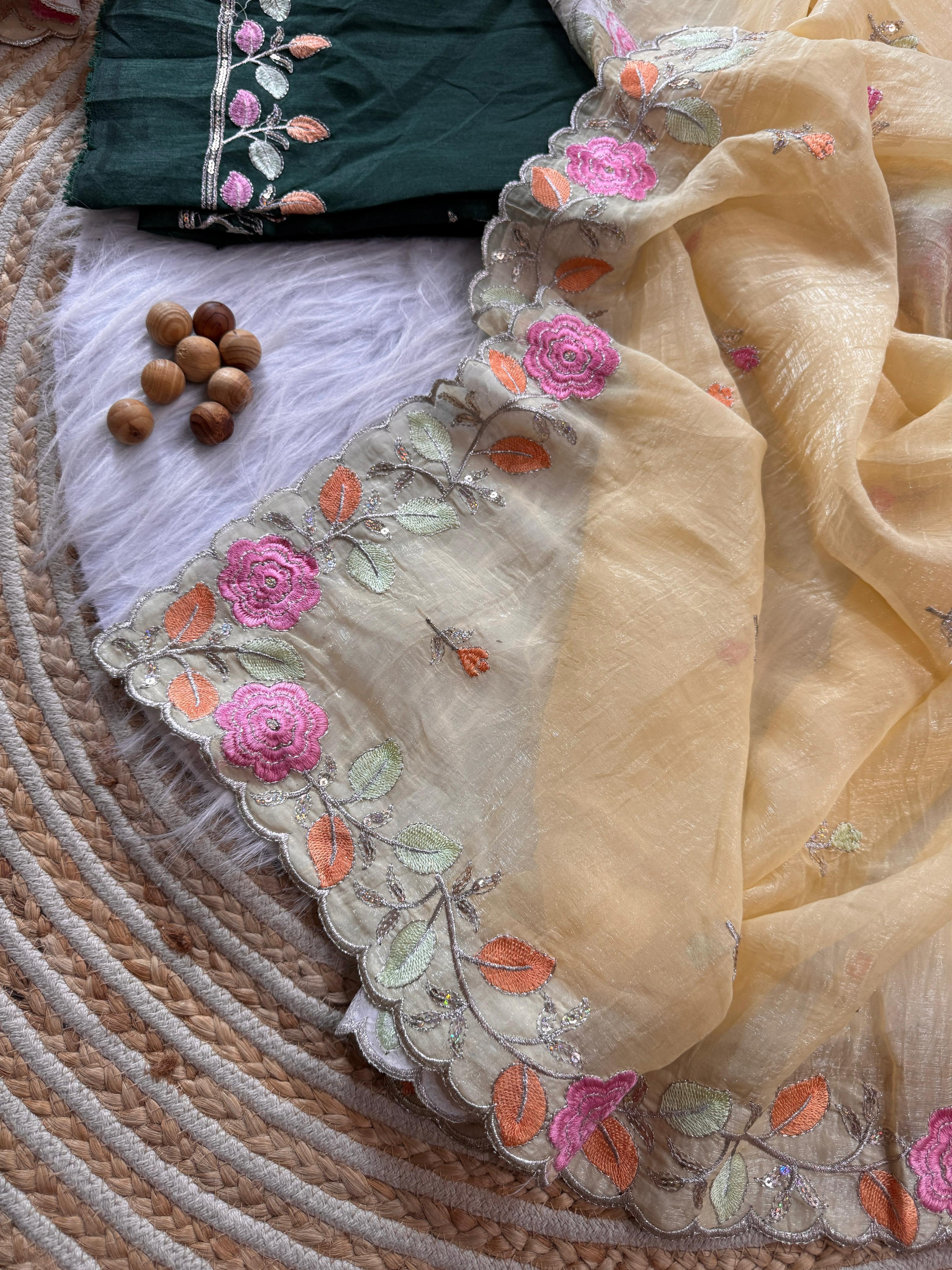 PRD00131 Experience elegance with our pastel floral embroidered Crunchy chiffon sarees