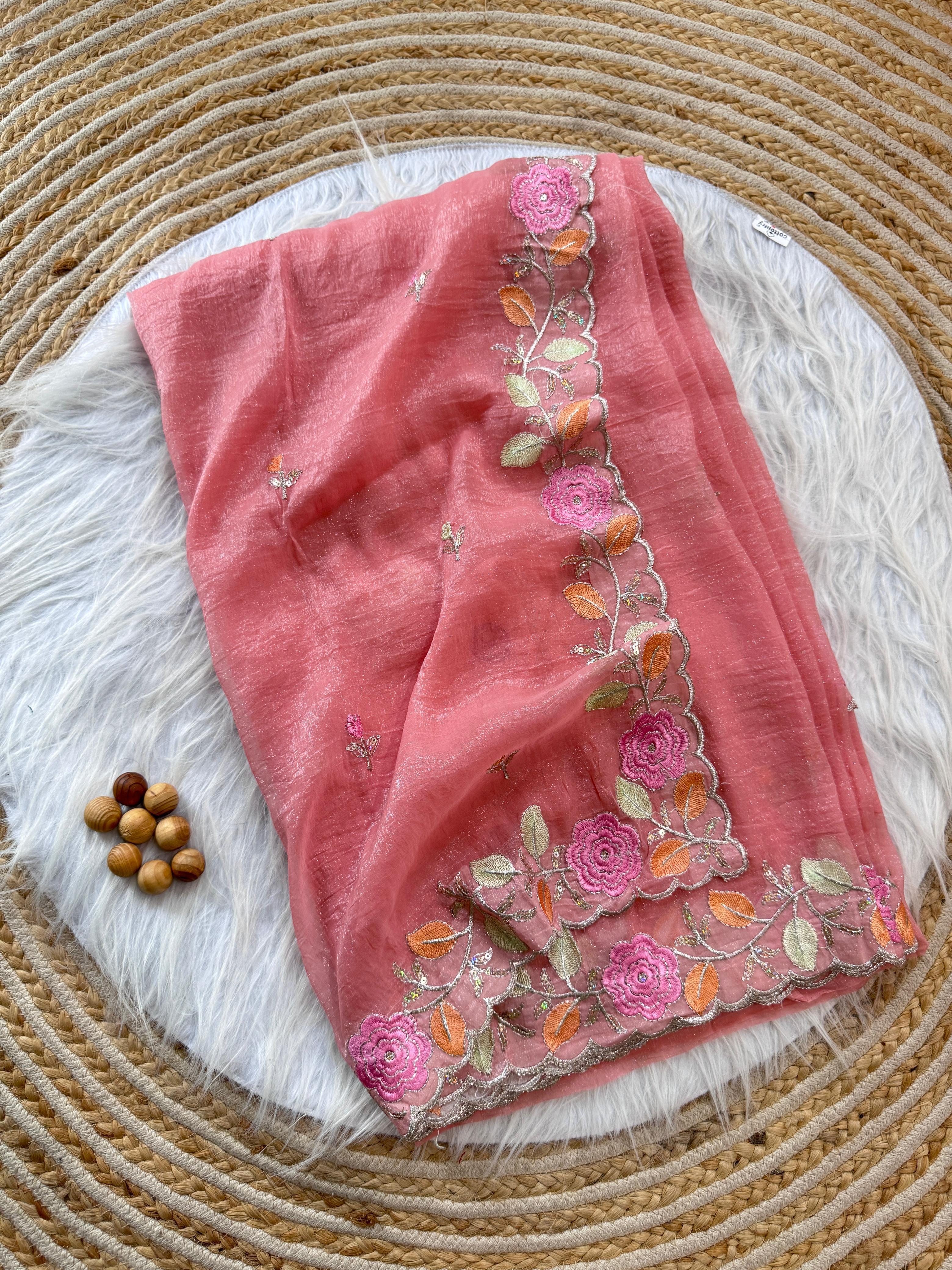 PRD00131 Experience elegance with our pastel floral embroidered Crunchy chiffon sarees