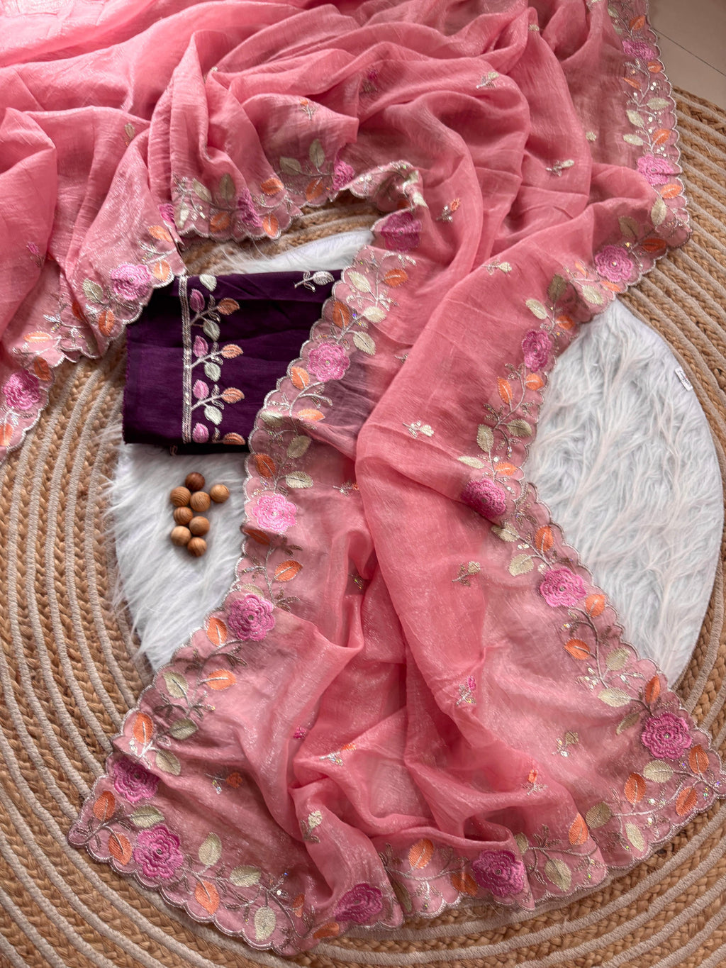 PRD00131 Experience elegance with our pastel floral embroidered Crunchy chiffon sarees
