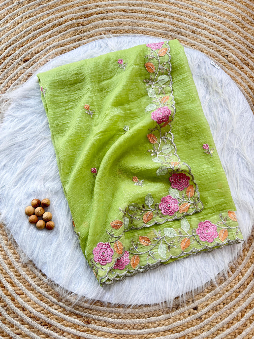 PRD00131 Experience elegance with our pastel floral embroidered Crunchy chiffon sarees