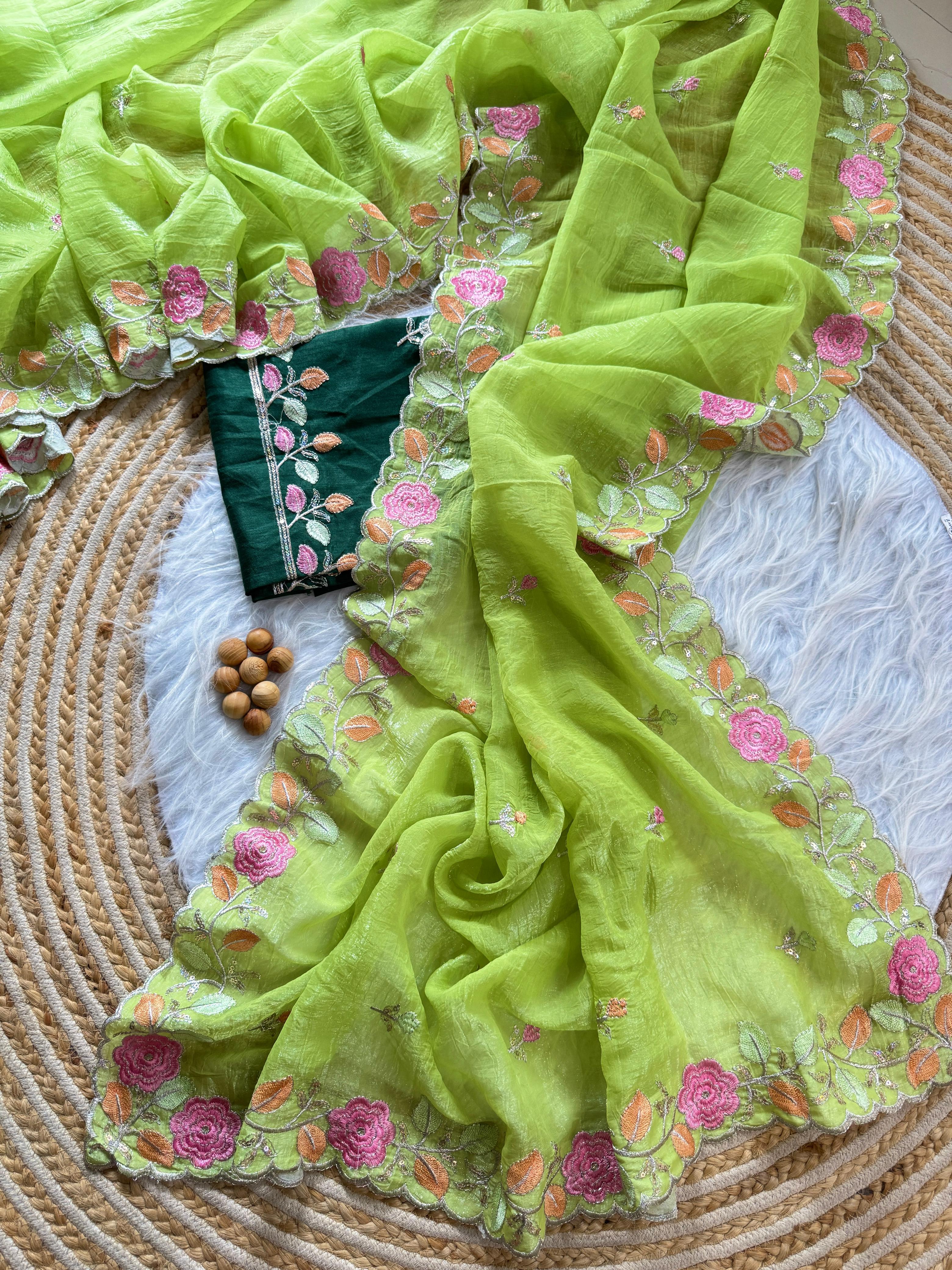 PRD00131 Experience elegance with our pastel floral embroidered Crunchy chiffon sarees