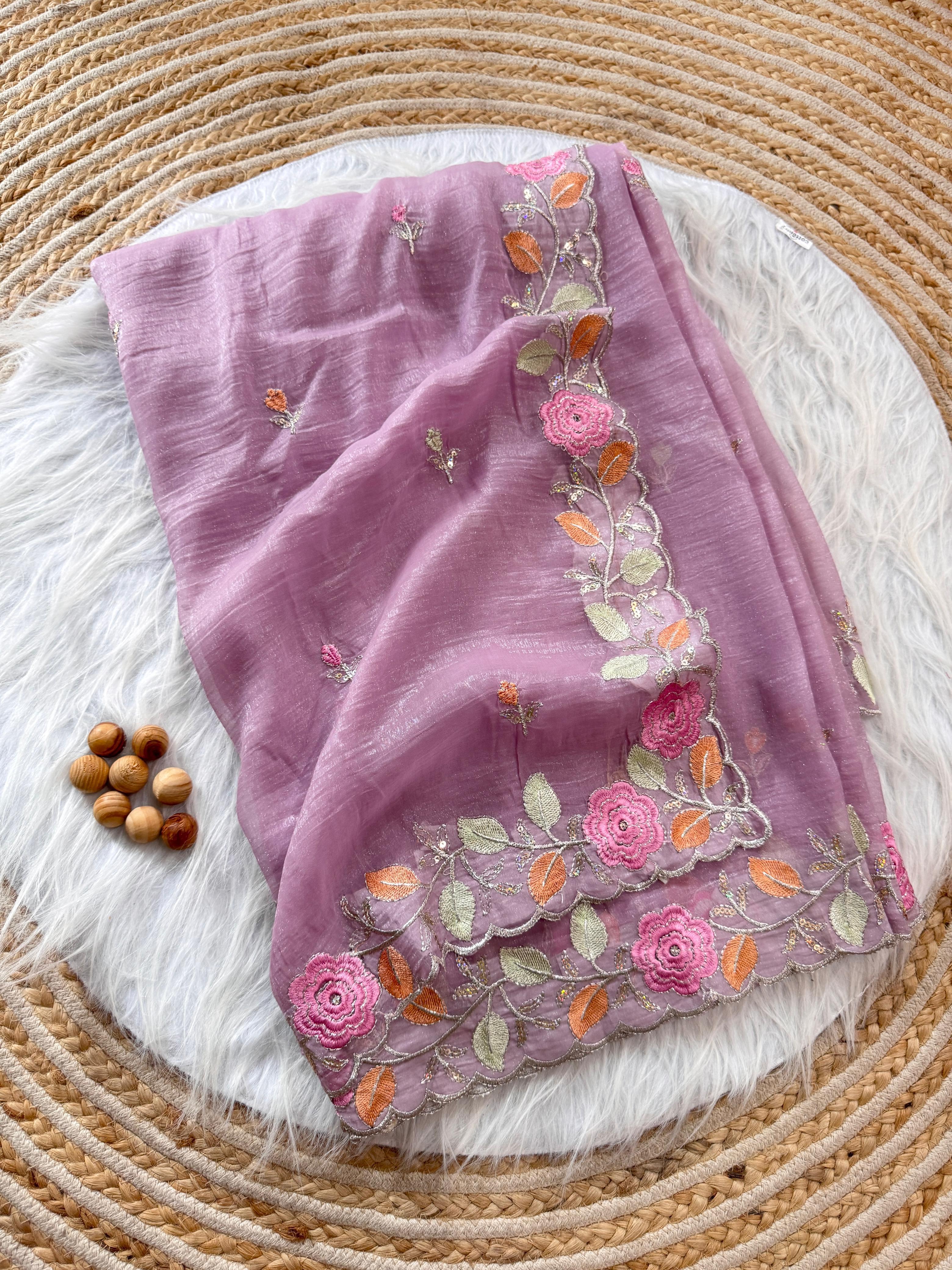 PRD00131 Experience elegance with our pastel floral embroidered Crunchy chiffon sarees