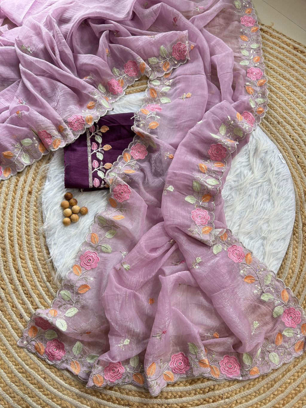 PRD00131 Experience elegance with our pastel floral embroidered Crunchy chiffon sarees