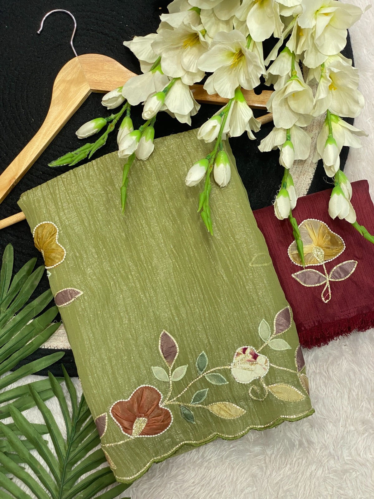 PRD00133 Elegant designer saree features exquisite multi-color patchwork and intricate handwork