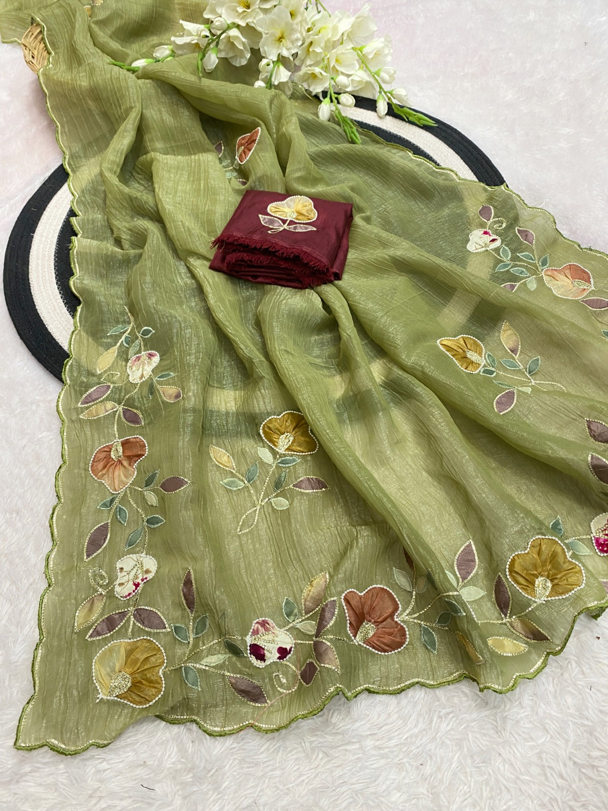 PRD00133 Elegant designer saree features exquisite multi-color patchwork and intricate handwork