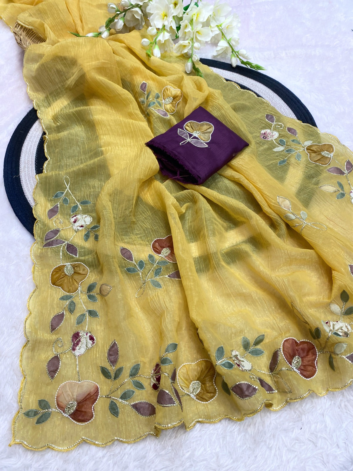 PRD00133 Elegant designer saree features exquisite multi-color patchwork and intricate handwork