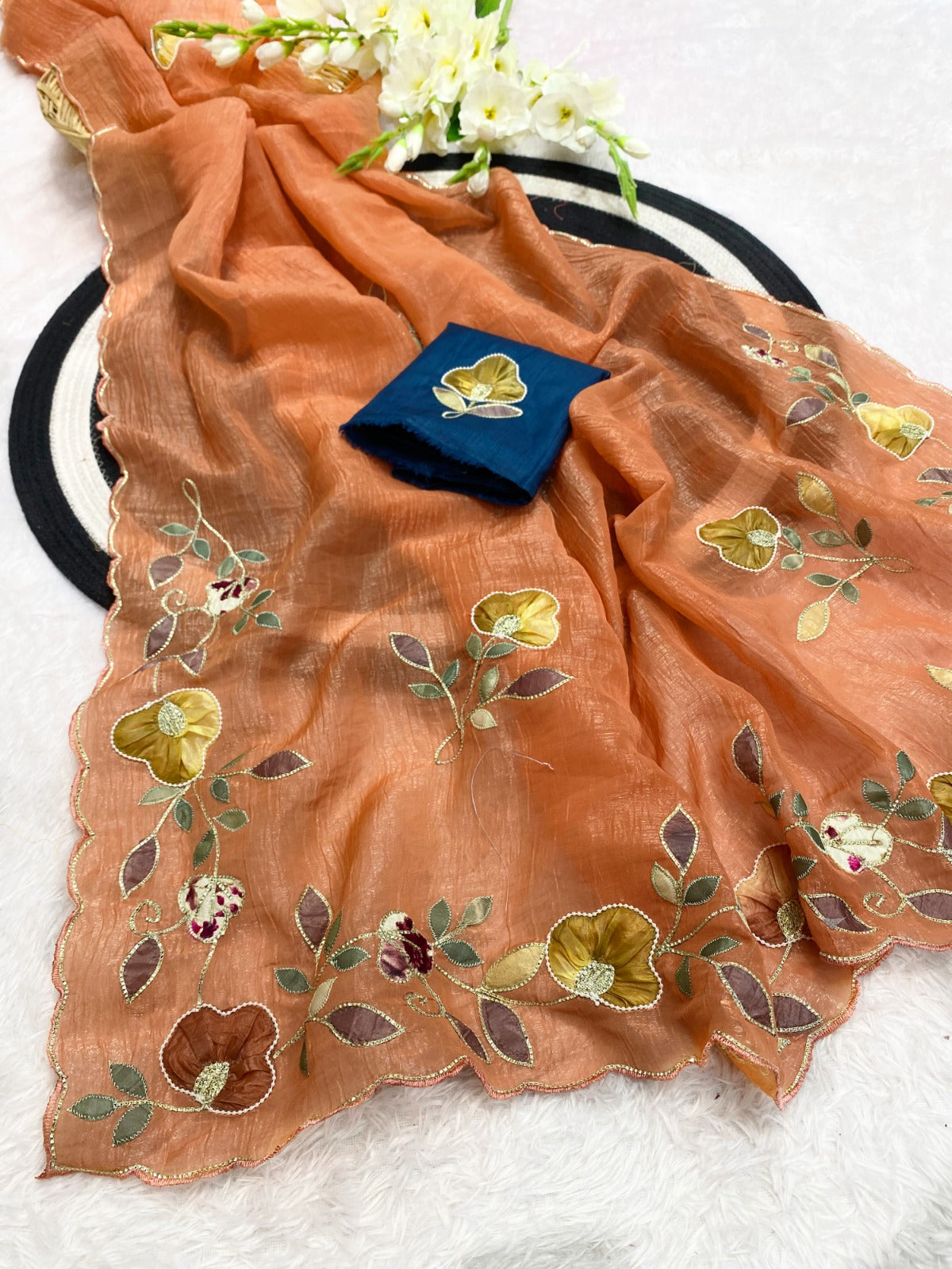 PRD00133 Elegant designer saree features exquisite multi-color patchwork and intricate handwork