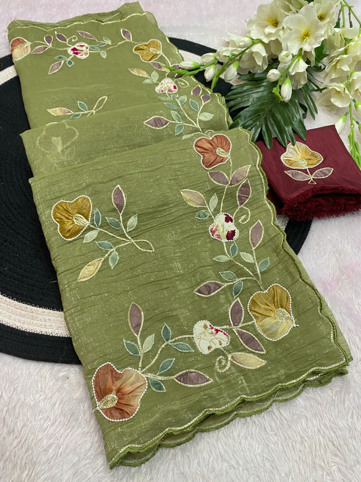 PRD00133 Elegant designer saree features exquisite multi-color patchwork and intricate handwork
