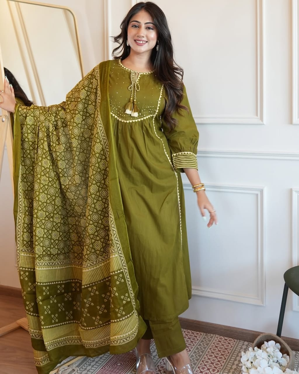 PRD0010 Pure fine cotton fabric work kurti with pant with cotton 100-100 dupatta