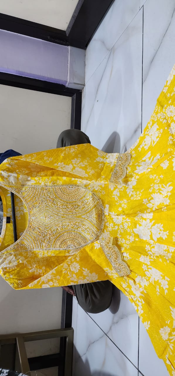 JKM0035 Beautiful Anarkali kurta with heavy embroidery work on yoke along with pants with dupatta