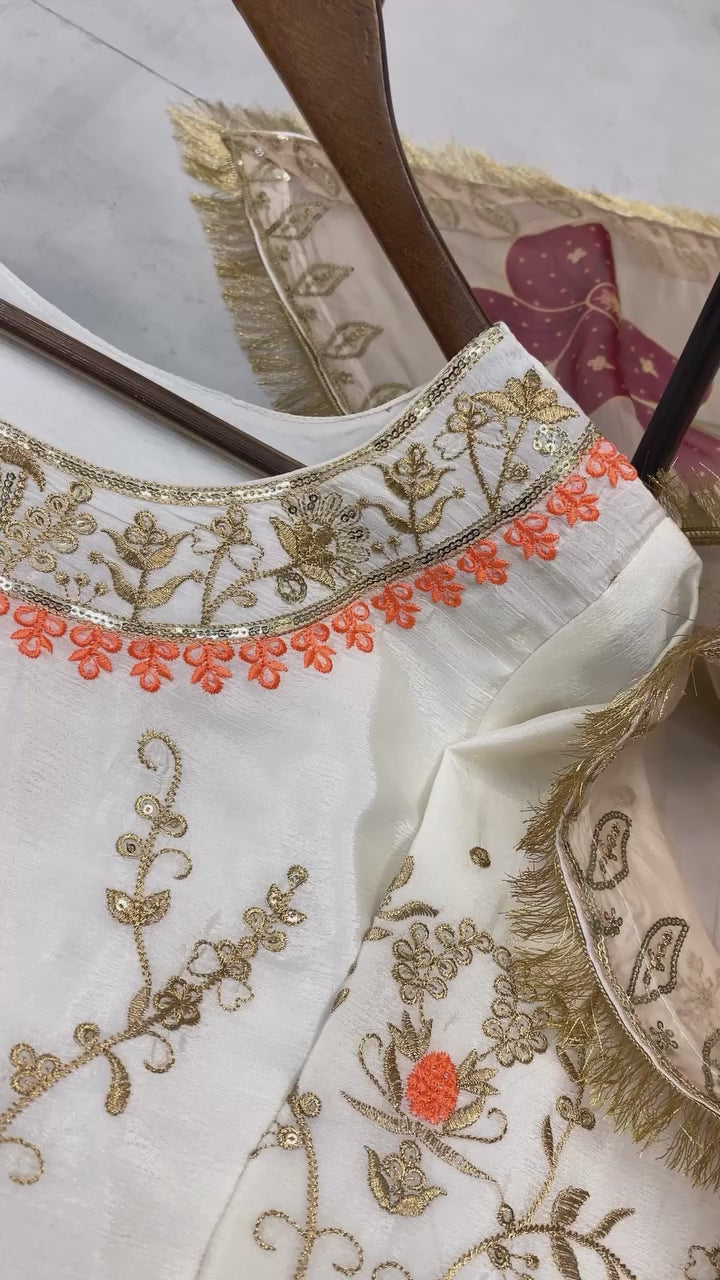 PRD0083 EXCLUSIVE DESIGNER HEAVY CHINON WITH SEQUANCE EMBROIDERY WORK SUIT WITH PLAZZO AND DUPATTA