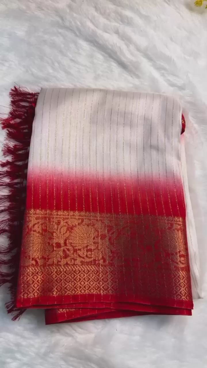 PRD0023 Heavy riko zari saree with zari weave stripes Padding discharge print on allover saree