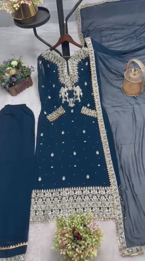 PRD0024 PRESERNTING NEW READY TO WEAR COLLECTION WITH EMBROIDERY SEQUENSE WORK TOP-PLAZZO WITH DUPATTA