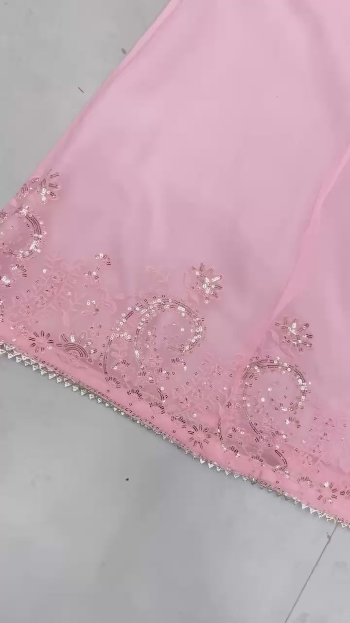PRD0030 EXCLUSIVE DESIGNER SEQUINS EMBROIDERY WORK SUIT IN GEORGETTE WITH KURTI, PLAZZO AND DUPATTA