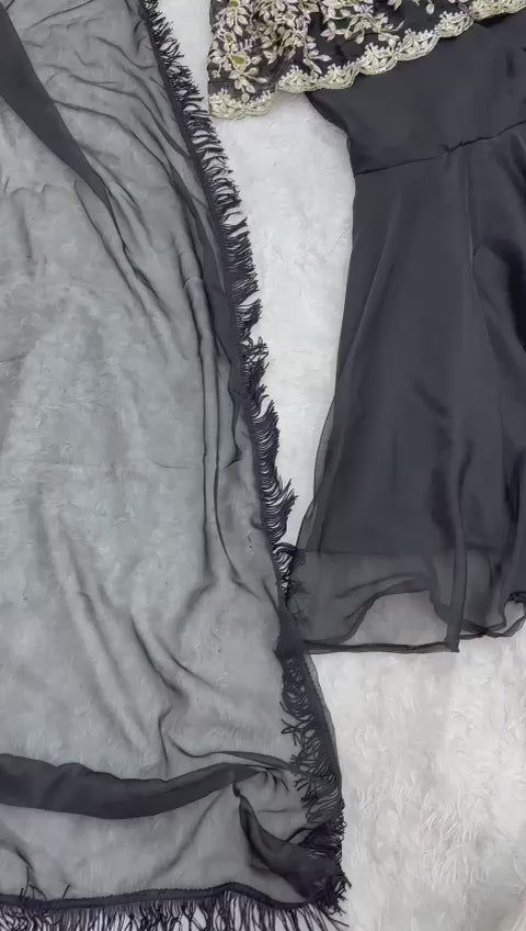PRD0028 TRENDY BLACK COLOR SHARARA SET