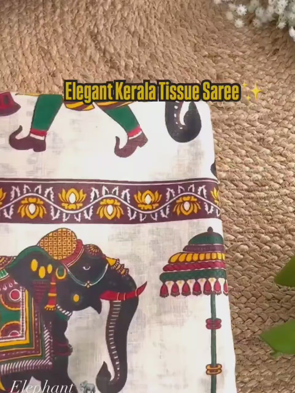 MAT0012  Exquisite Kerala Mural Saree Paired with a Running Print Blouse.