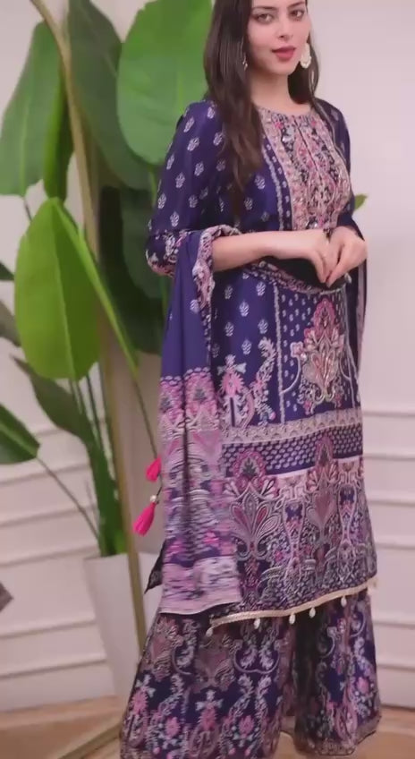 PRD0029 DESIGNER WEAR TRENDING TOP WITH PRINTED WORK WITH HAND WORK WITH PALAZZO AND DUPATTA SET